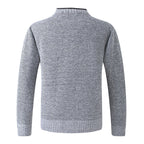 Knitted Cardigan Men's V-Neck Grey Button-Front Fleece-Lined Sweater – Casual, Office, Winter, Gift