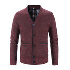 Knitted Cardigan Men's V-Neck Grey Button-Front Fleece-Lined Sweater – Casual, Office, Winter, Gift
