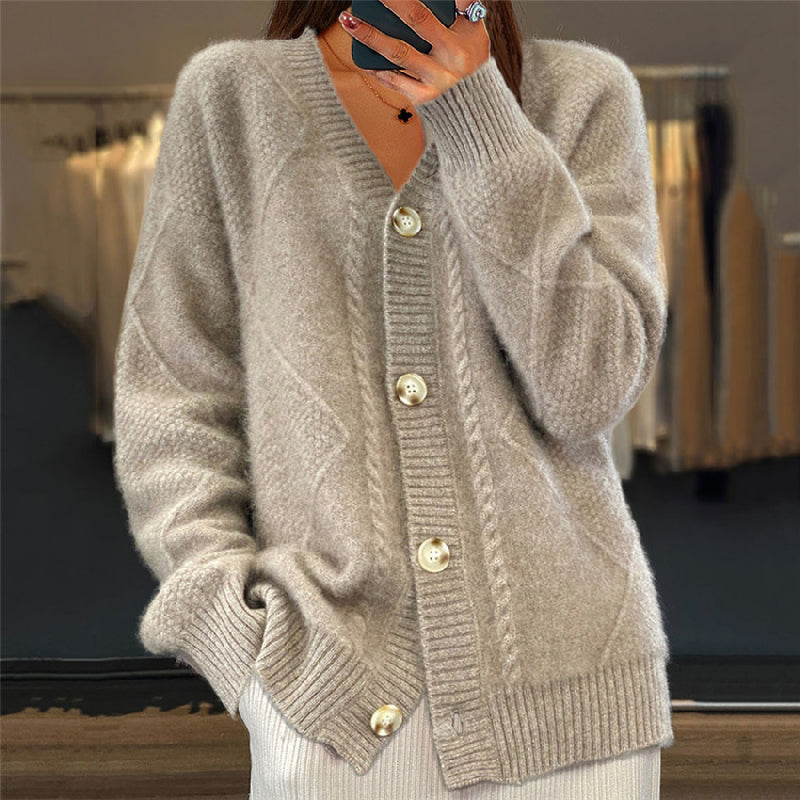 Knitted Cardigan Pink Cable-Knit Button-Up Women's – Casual, Office, Holiday, Gift