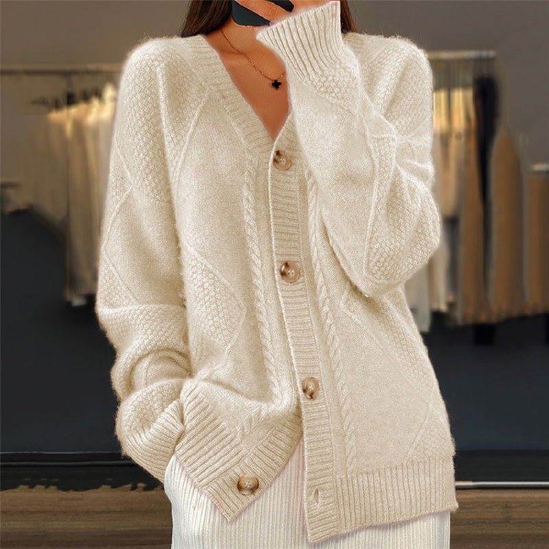 Knitted Cardigan Pink Cable-Knit Button-Up Women's – Casual, Office, Holiday, Gift