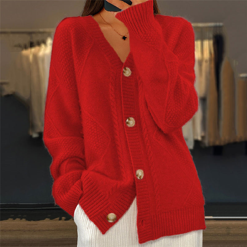 Knitted Cardigan Pink Cable-Knit Button-Up Women's – Casual, Office, Holiday, Gift