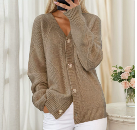 Knitted Cardigan Pink Cable-Knit Button-Up Women's – Casual, Office, Holiday, Gift