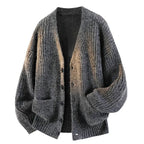 Knitted Cardigan Ribbed Green Women's V-Neck Button-Up – Casual, Office, Autumn, Gift