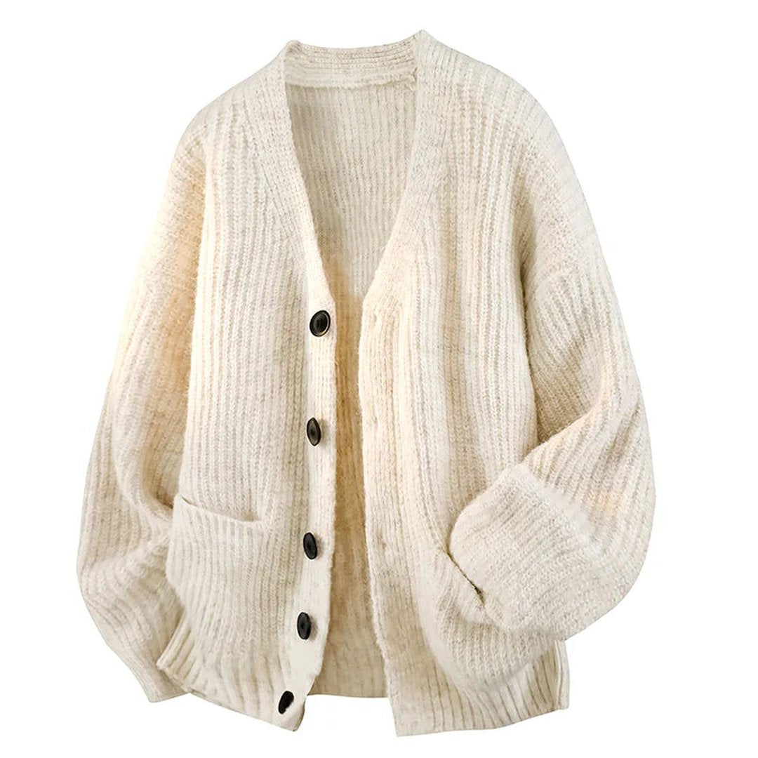 Knitted Cardigan Ribbed Green Women's V-Neck Button-Up – Casual, Office, Autumn, Gift