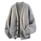 Knitted Cardigan Ribbed Green Women's V-Neck Button-Up – Casual, Office, Autumn, Gift