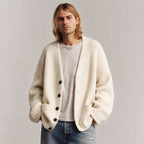 Knitted Cardigan Ribbed Green Women's V-Neck Button-Up – Casual, Office, Autumn, Gift