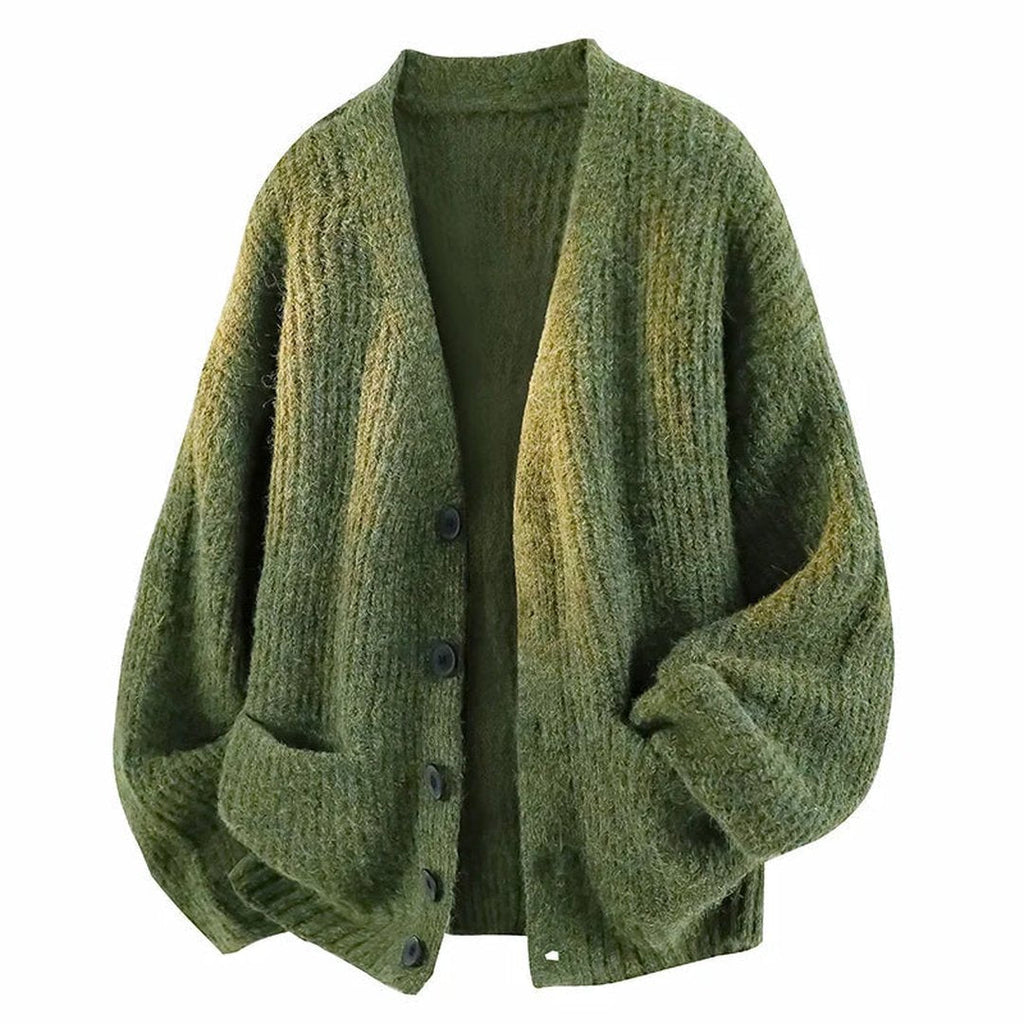 Knitted Cardigan Ribbed Green Women's V-Neck Button-Up – Casual, Office, Autumn, Gift