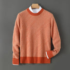 Knitted Crew Neck Jumper Textured Beige Men's Wool Blend Pullover – Casual, Office, Winter, Gift