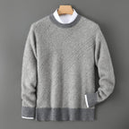 Knitted Crew Neck Jumper Textured Beige Men's Wool Blend Pullover – Casual, Office, Winter, Gift