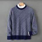 Knitted Crew Neck Jumper Textured Beige Men's Wool Blend Pullover – Casual, Office, Winter, Gift