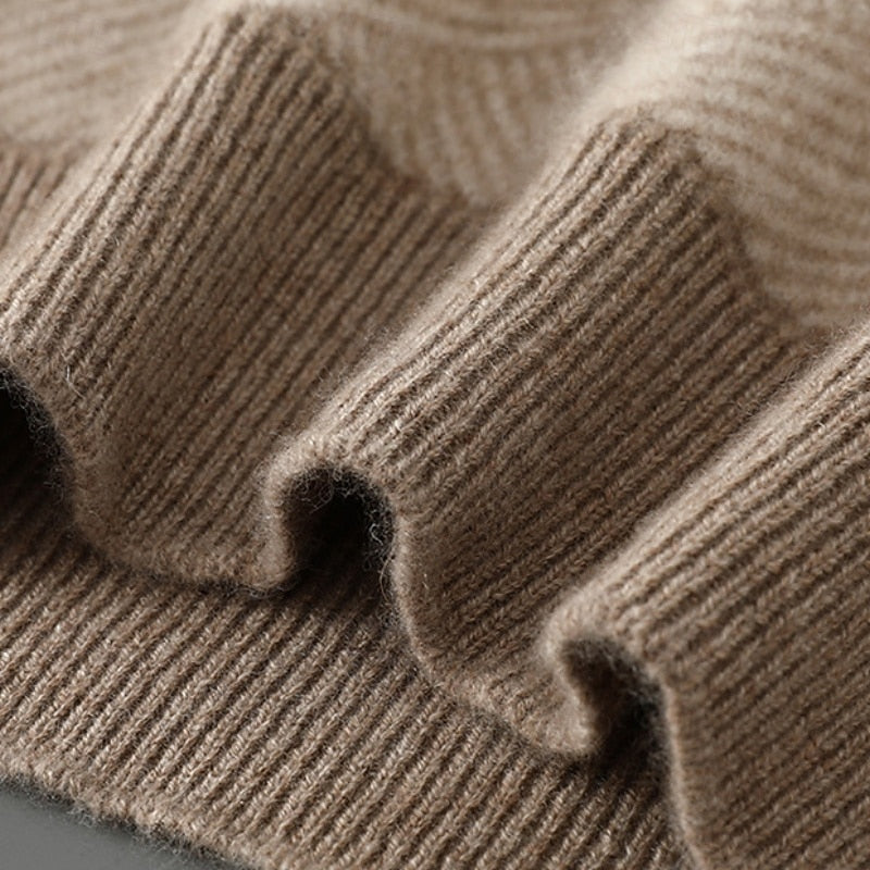 Knitted Crew Neck Jumper Textured Beige Men's Wool Blend Pullover – Casual, Office, Winter, Gift