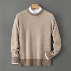 Knitted Crew Neck Jumper Textured Beige Men's Wool Blend Pullover – Casual, Office, Winter, Gift