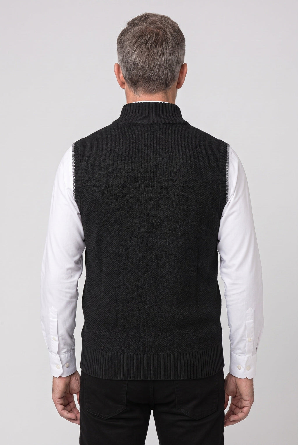 Knitted Gilet Black Full-Zip Stand Collar Men's Sleeveless Cardigan – Casual, Office