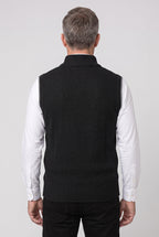 Knitted Gilet Black Full-Zip Stand Collar Men's Sleeveless Cardigan – Casual, Office