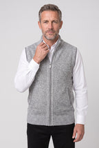 Knitted Gilet Black Full-Zip Stand Collar Men's Sleeveless Cardigan – Casual, Office