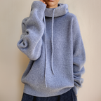Knitted Hooded Jumper Green Women's Drawstring Oversized Sweater – Casual, Winter Layering