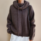 Knitted Hooded Jumper Green Women's Drawstring Oversized Sweater – Casual, Winter Layering
