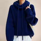Knitted Hooded Jumper Green Women's Drawstring Oversized Sweater – Casual, Winter Layering