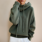 Knitted Hooded Jumper Green Women's Drawstring Oversized Sweater – Casual, Winter Layering