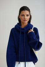 Knitted Hoodie Jumper Green Oversized Women's Drawstring Pullover – Casual, Holiday