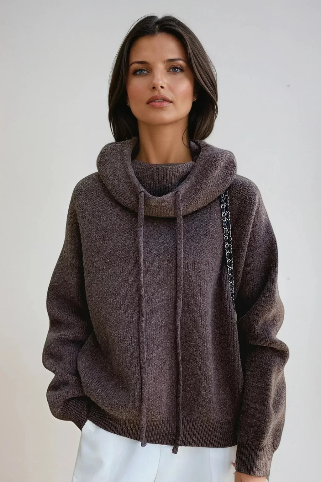 Knitted Hoodie Jumper Green Oversized Women's Drawstring Pullover – Casual, Holiday