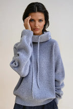 Knitted Hoodie Jumper Green Oversized Women's Drawstring Pullover – Casual, Holiday