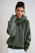 Knitted Hoodie Jumper Green Oversized Women's Drawstring Pullover – Casual, Holiday