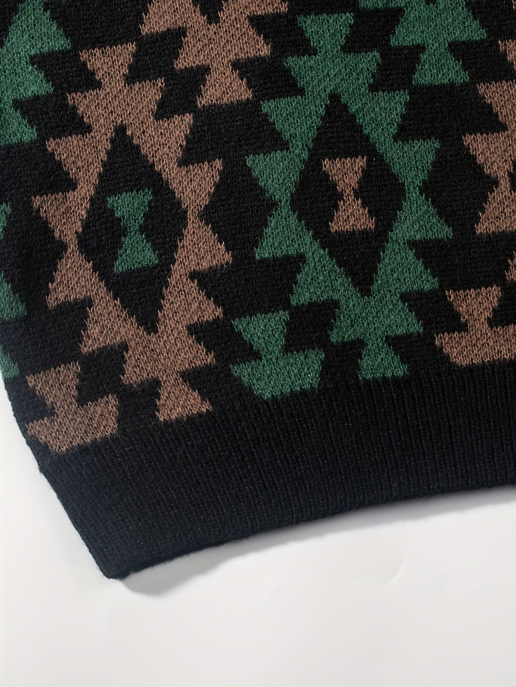 Knitted Jumper Aztec Geometric Green Brown Men's Crew Neck Pullover – Casual, Autumn Winter Wear