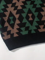 Knitted Jumper Aztec Geometric Green Brown Men's Crew Neck Pullover – Casual, Autumn Winter Wear