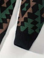 Knitted Jumper Aztec Geometric Green Brown Men's Crew Neck Pullover – Casual, Autumn Winter Wear