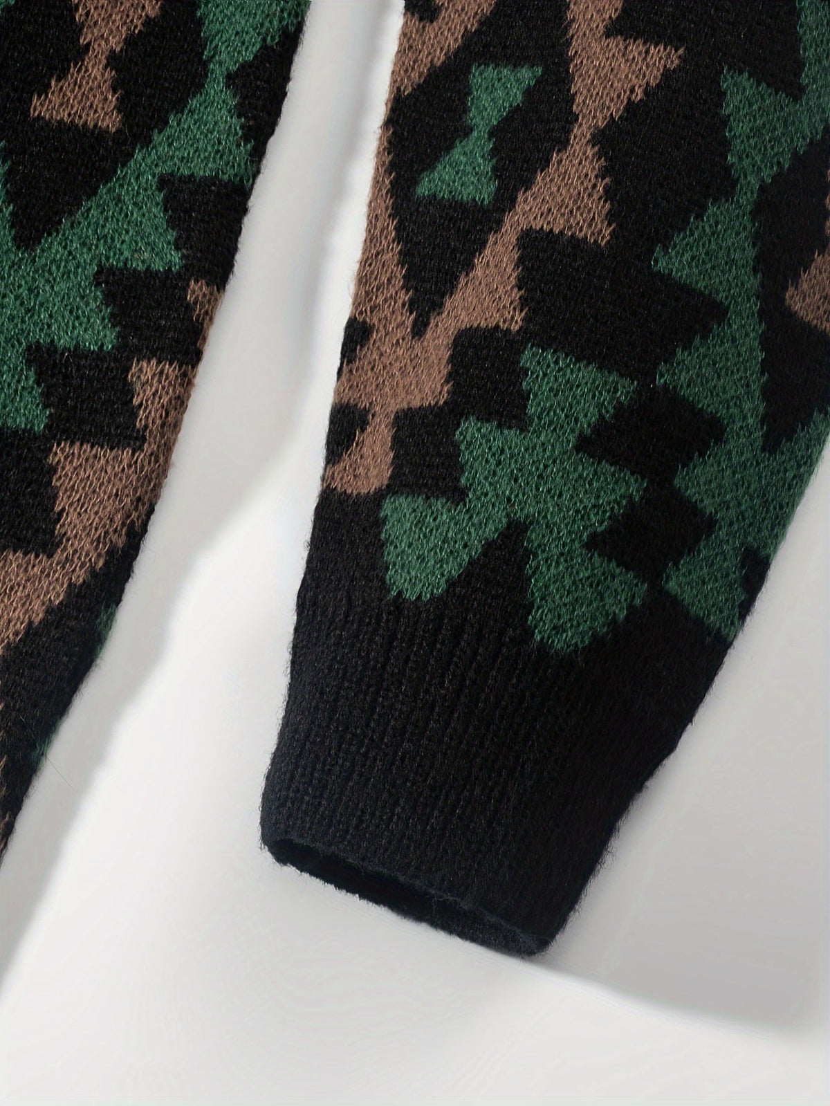Knitted Jumper Aztec Geometric Green Brown Men's Crew Neck Pullover – Casual, Autumn Winter Wear