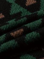 Knitted Jumper Aztec Geometric Green Brown Men's Crew Neck Pullover – Casual, Autumn Winter Wear