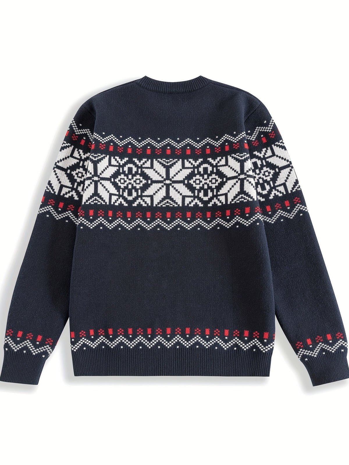 Knitted Jumper Fair Isle Snowflake Pattern Navy Men's Crew Neck – Casual, Christmas, Winter, Holiday Gift