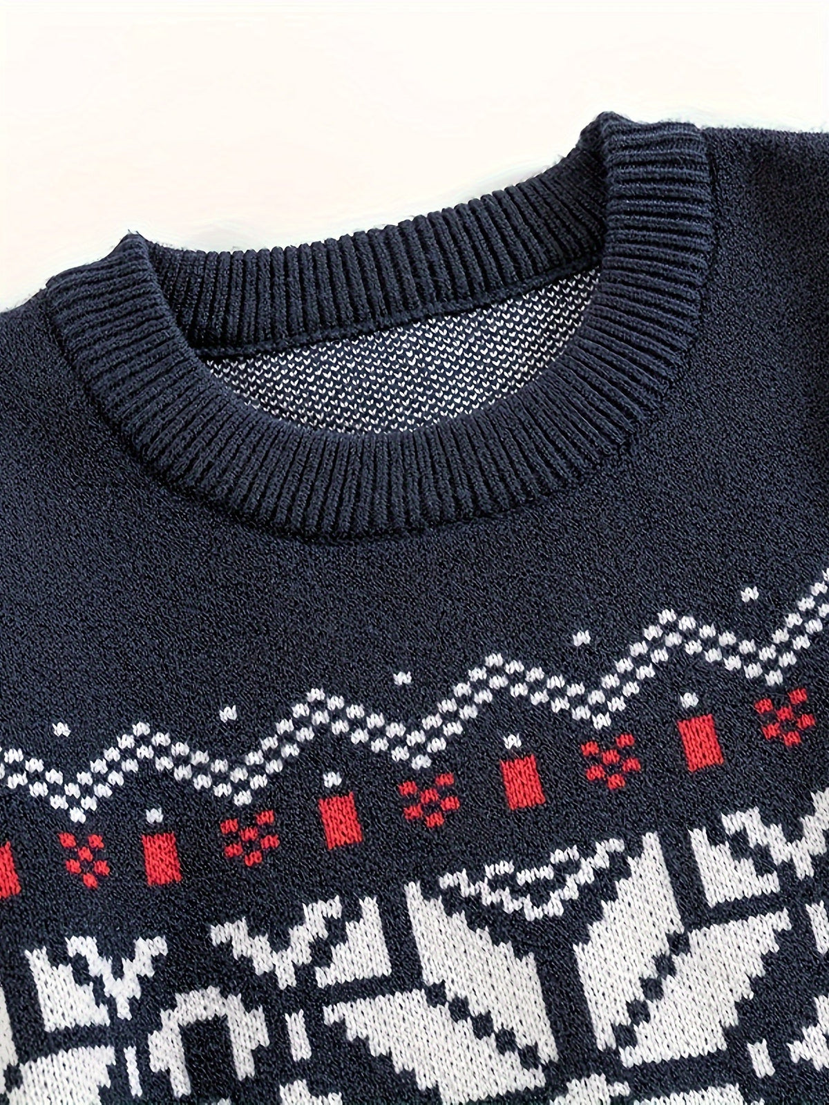 Knitted Jumper Fair Isle Snowflake Pattern Navy Men's Crew Neck – Casual, Christmas, Winter, Holiday Gift