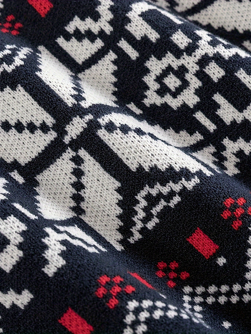 Knitted Jumper Fair Isle Snowflake Pattern Navy Men's Crew Neck – Casual, Christmas, Winter, Holiday Gift
