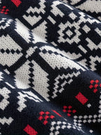 Knitted Jumper Fair Isle Snowflake Pattern Navy Men's Crew Neck – Casual, Christmas, Winter, Holiday Gift