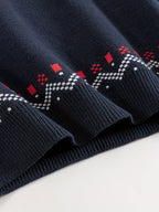 Knitted Jumper Fair Isle Snowflake Pattern Navy Men's Crew Neck – Casual, Christmas, Winter, Holiday Gift