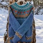 Knitted Jumper Green Fair Isle Jacquard Crew Neck Women's – Casual, Winter, Holiday, Gift