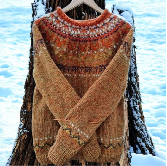 Knitted Jumper Green Fair Isle Jacquard Crew Neck Women's – Casual, Winter, Holiday, Gift