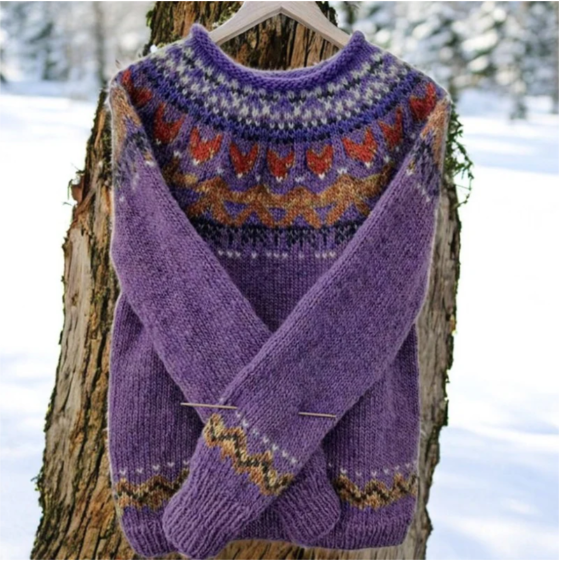 Knitted Jumper Green Fair Isle Jacquard Crew Neck Women's – Casual, Winter, Holiday, Gift