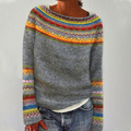 Knitted Jumper Green Navy Fair Isle Women's – Casual, Winter Layering, Cosy Everyday Wear