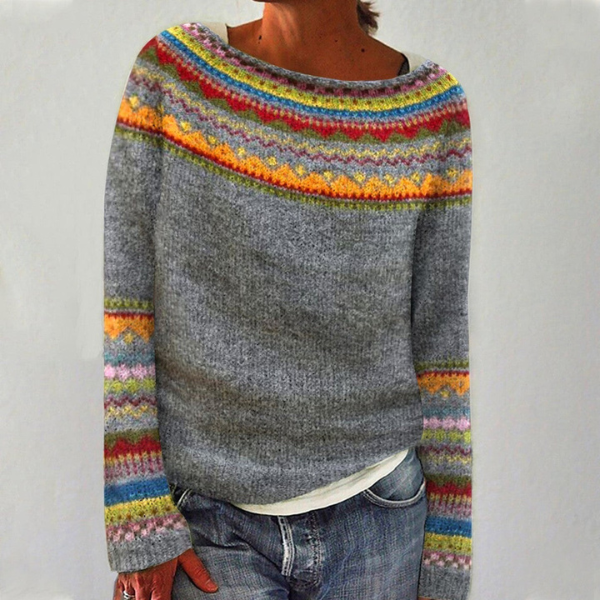 Knitted Jumper Green Navy Fair Isle Women's – Casual, Winter Layering, Cosy Everyday Wear