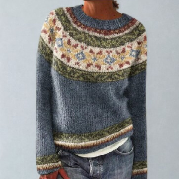 Knitted Jumper Green Navy Fair Isle Women's – Casual, Winter Layering, Cosy Everyday Wear