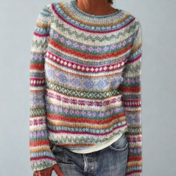 Knitted Jumper Green Navy Fair Isle Women's – Casual, Winter Layering, Cosy Everyday Wear