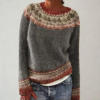 Knitted Jumper Green Navy Fair Isle Women's – Casual, Winter Layering, Cosy Everyday Wear