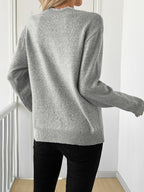Knitted Jumper Grey Bow Print Women's V-Neck Long Sleeve – Casual, Office · Werune