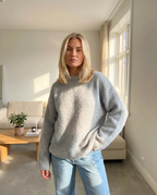 Knitted Jumper Grey Mohair Women's Crew Neck Fuzzy Pullover – Casual, Office, Gift, Everyday Wear