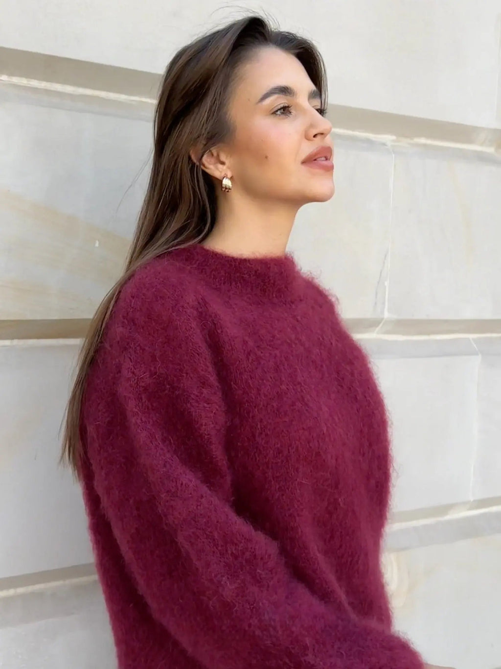 Knitted Jumper Grey Mohair Women's Crew Neck Fuzzy Pullover – Casual, Office, Gift, Everyday Wear