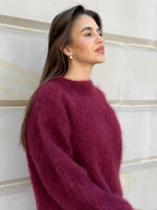 Knitted Jumper Grey Mohair Women's Crew Neck Fuzzy Pullover – Casual, Office, Gift, Everyday Wear