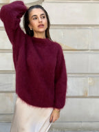Knitted Jumper Grey Mohair Women's Crew Neck Fuzzy Pullover – Casual, Office, Gift, Everyday Wear